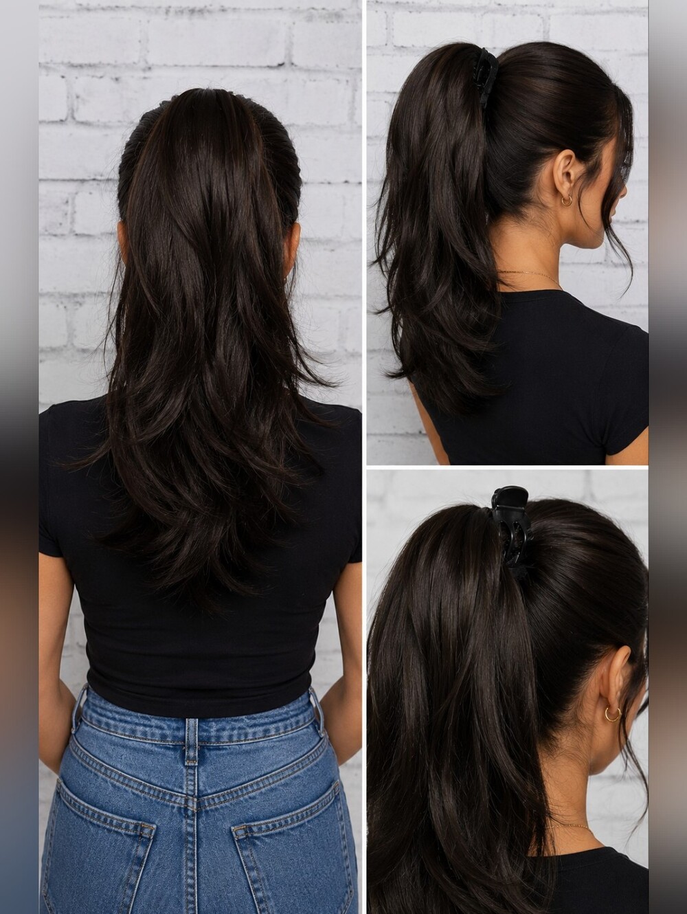 Dark Brown Ponytail Hair Extension Wrap Around Wavy Clip In Ponytail